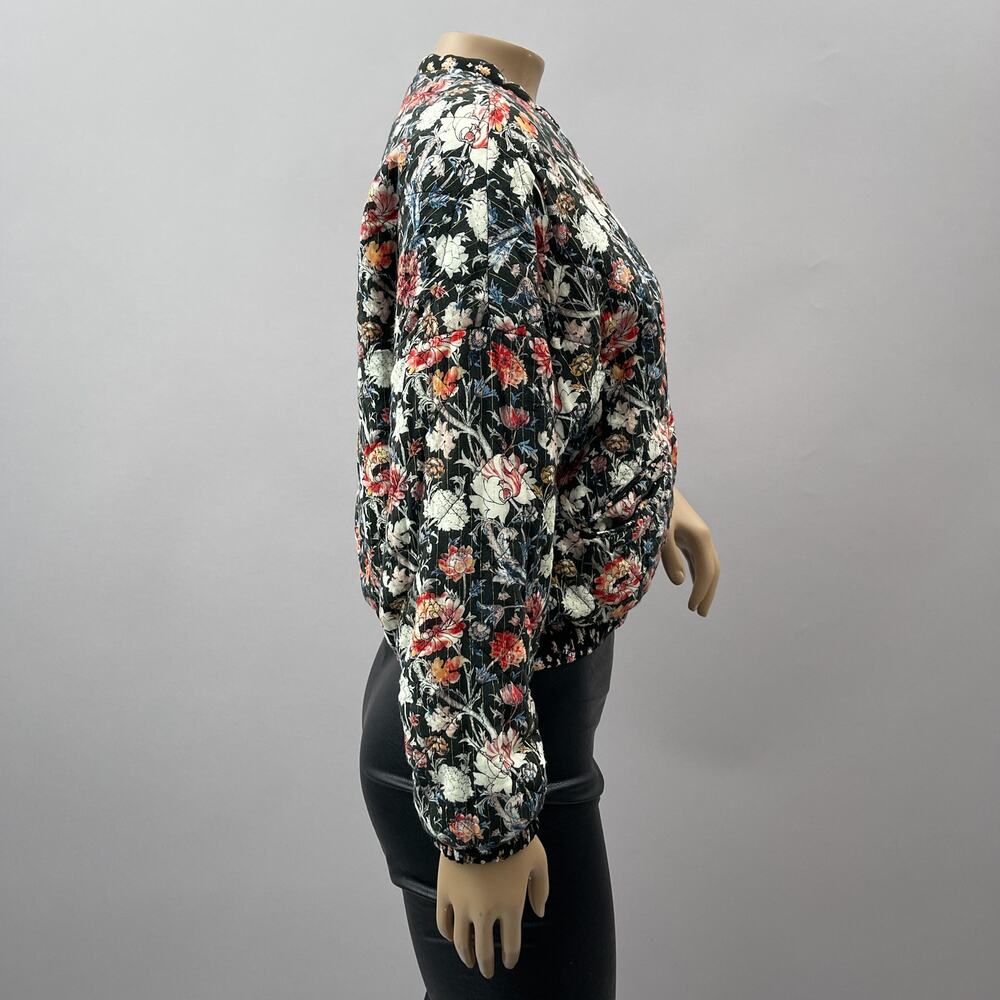 Zara TRF Jacket Women US S Dark Floral Print Quilted Full Zip Bomber Street - Picture 7 of 9